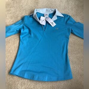 LACOSTE NWT Pique stretch top. Sz 2. Made in Peru